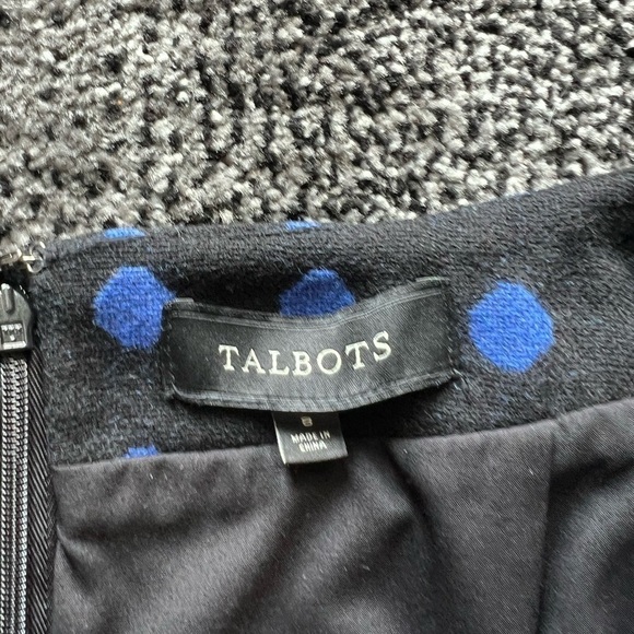 Talbots Black Blue Polka Dot Wool Pencil Skirt - Picture 3 of 4